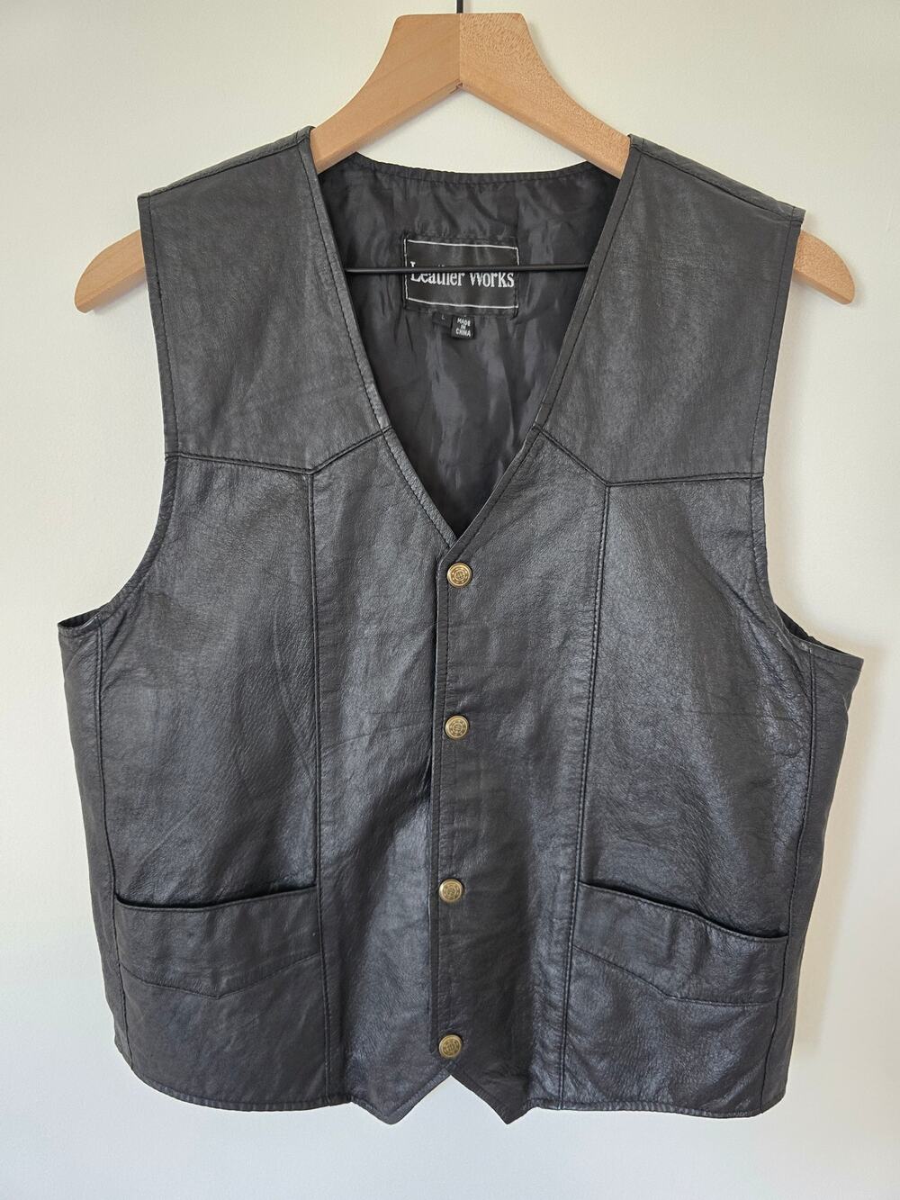Leather Works Black Leather Vest L Western Biker 90s Y2K